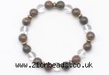 CGB8118 8mm bronzite, white crystal & hematite power beads bracelet