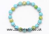 CGB8125 8mm blue howlite, blue sea sediment jasper & hematite power beads bracelet