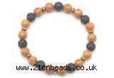 CGB8133 8mm wooden jasper, black lava & hematite power beads bracelet