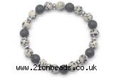 CGB8134 8mm dalmatian jasper, black lava & hematite power beads bracelet