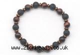 CGB8136 8mm red tiger eye, black lava & hematite power beads bracelet