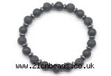 CGB8138 8mm matte black agate, black lava & hematite power beads bracelet