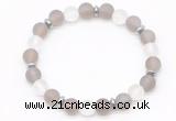 CGB8141 8mm matte grey agate, white crystal & hematite power beads bracelet