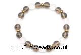 CGB8142 8mm smoky quartz, matte white crystal & hematite power beads bracelet