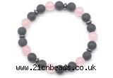 CGB8146 8mm matte black agate, rose quartz & hematite power beads bracelet