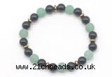 CGB8151 8mm black agate, matte green aventurine & hematite power beads bracelet