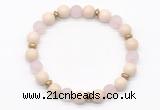 CGB8154 8mm white fossil jasper, matte rose quartz & hematite power beads bracelet