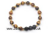 CGB8165 8mm yellow tiger eye & black lava beaded stretchy bracelets