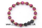 CGB8167 8mm red tiger eye & black lava beaded stretchy bracelets