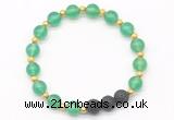 CGB8170 8mm green agate & black lava beaded stretchy bracelets