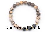 CGB8175 8mm brown zebra jasper & black lava beaded stretchy bracelets