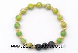 CGB8176 8mm green sea sediment jasper & black lava beaded stretchy bracelets