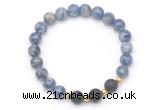 CGB8179 8mm blue spot stone & black lava beaded stretchy bracelets
