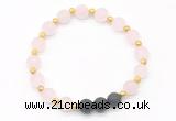 CGB8182 8mm matte rose quartz & black lava beaded stretchy bracelets