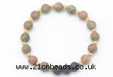 CGB8190 8mm matte unakite & black lava beaded stretchy bracelets