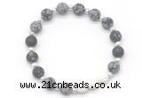 CGB8211 8mm matte snowflake obsidian & white lava beaded stretchy bracelets