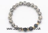 CGB8236 8mm dalmatian jasper & matte black agate beaded stretchy bracelets