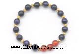 CGB8259 8mm purple yellow tiger eye & red agate beaded stretchy bracelets