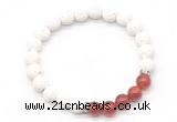 CGB8270 8mm white lava & red agate beaded mala stretchy bracelets