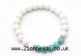 CGB8277 8mm white lava & blue sea sediment jasper beaded mala stretchy bracelets