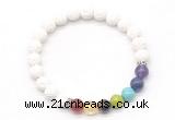 CGB8280 8mm white lava 7 chakra beaded mala stretchy bracelets