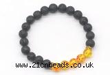 CGB8284 8mm black lava & synthetic amber beaded mala stretchy bracelets