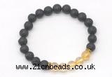 CGB8285 8mm black lava & citrine beaded mala stretchy bracelets