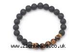 CGB8286 8mm black lava & grade AA yellow tiger eye beaded mala stretchy bracelets