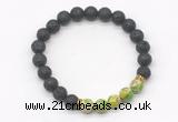 CGB8287 8mm black lava & green sea sediment jasper beaded mala stretchy bracelets