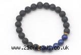 CGB8291 8mm black lava & lapis lazuli beaded mala stretchy bracelets