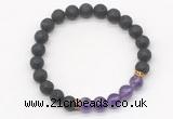 CGB8292 8mm black lava & amethyst beaded mala stretchy bracelets