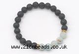 CGB8293 8mm black lava & matte amazonite beaded mala stretchy bracelets