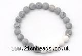 CGB8299 8mm matte grey picture jasper & white lava beaded mala stretchy bracelets