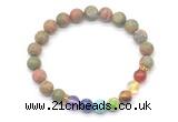 CGB8306 8mm matte unakite 7 chakra beaded mala stretchy bracelets