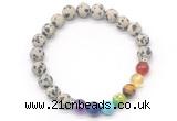 CGB8309 8mm matte dalmatian jasper 7 chakra beaded mala stretchy bracelets