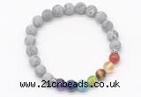 CGB8310 8mm matte grey picture jasper 7 chakra beaded mala stretchy bracelets