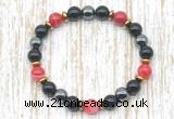 CGB8348 8mm red banded agate, black onyx & hematite energy bracelet