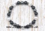 CGB8351 8mm Tibetan agate, black onyx & hematite energy bracelet