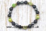 CGB8376 8mm blue sea sediment jasper, black onyx & hematite energy bracelet