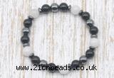 CGB8382 8mm white jade, black onyx & hematite energy bracelet