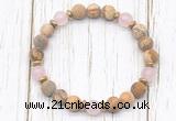 CGB8425 8mm matte picture jasper, rose quartz & hematite power beads bracelet