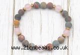 CGB8427 8mm matte picasso jasper, rose quartz & hematite power beads bracelet