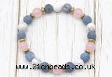 CGB8431 8mm matte dumortierite, white howlite, rose quartz & hematite power beads bracelet