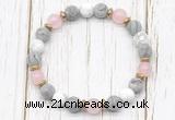 CGB8433 8mm matte grey picture jasper, white howlite, rose quartz & hematite power beads bracelet