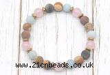 CGB8436 8mm matte amazonite, mixed jasper, rose quartz & hematite power beads bracelet