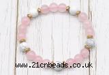 CGB8449 8mm rose quartz, white howlite & hematite power beads bracelet