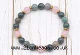 CGB8458 8mm India agate, rose quartz & hematite power beads bracelet