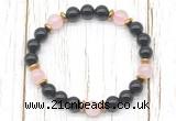 CGB8459 8mm black onyx, rose quartz & hematite power beads bracelet