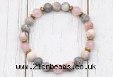 CGB8462 8mm pink zebra jasper, rose quartz & hematite power beads bracelet