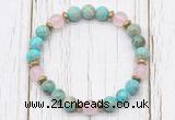 CGB8465 8mm blue sea sediment jasper, rose quartz & hematite power beads bracelet